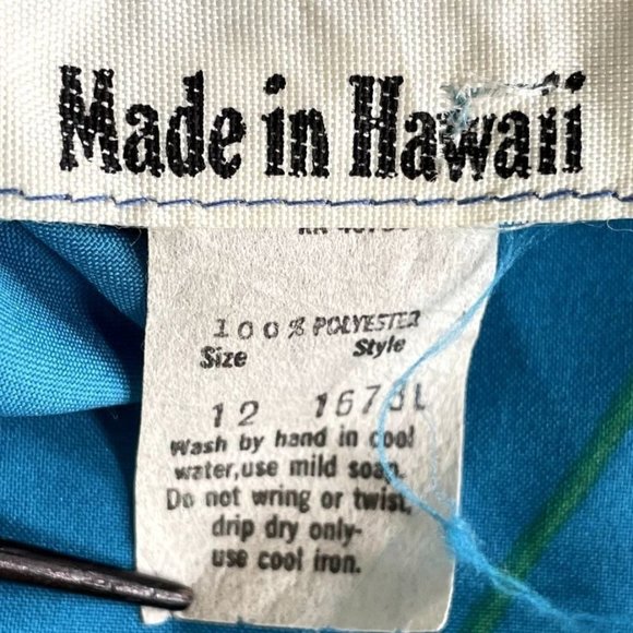 80s Vintage Made in Hawaii Blue and Pink Orchid Print Short Sleeve Maxi MuuMuu - Picture 5 of 5